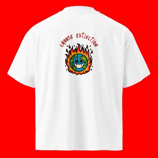 Choose extinction oversized high neck T made with Organic Cotton